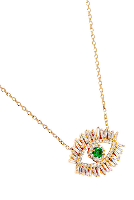 Medium Emerald Evil Eye Pendant With Pave